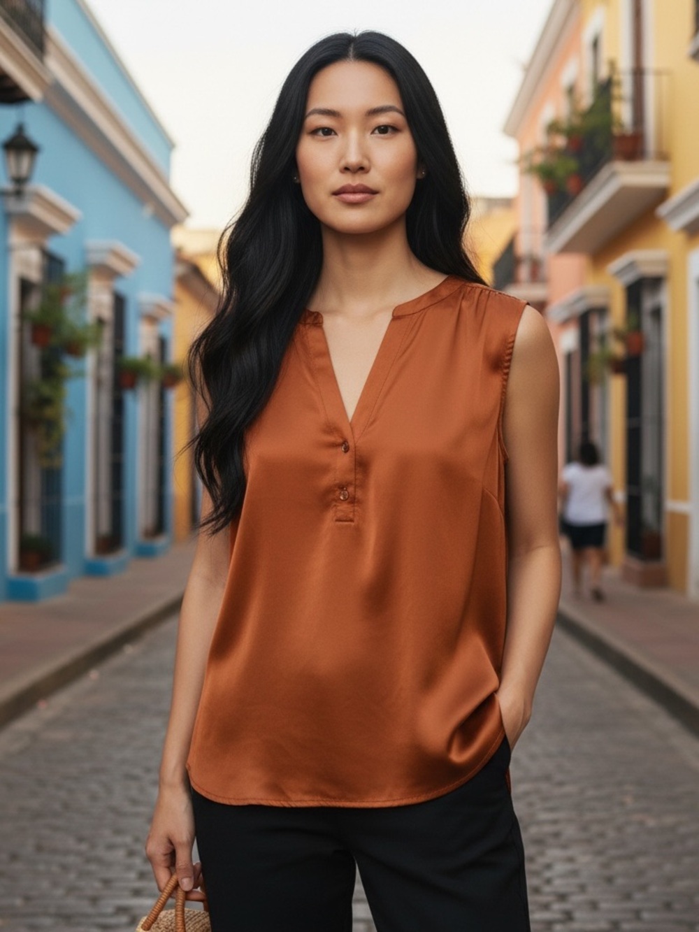 J. Crew Satin V-Neck Sleeveless Camisole in Copper